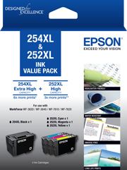 254XL Black + 252XL High Capacity Colours (C, M, Y) - Ink Cartridge Value Pack