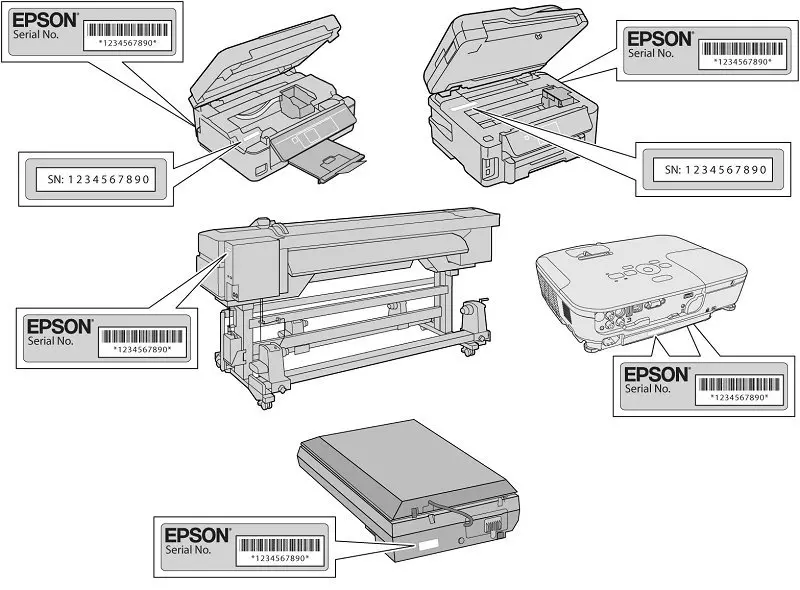 diagram of where to find serial number includes printers and scanners