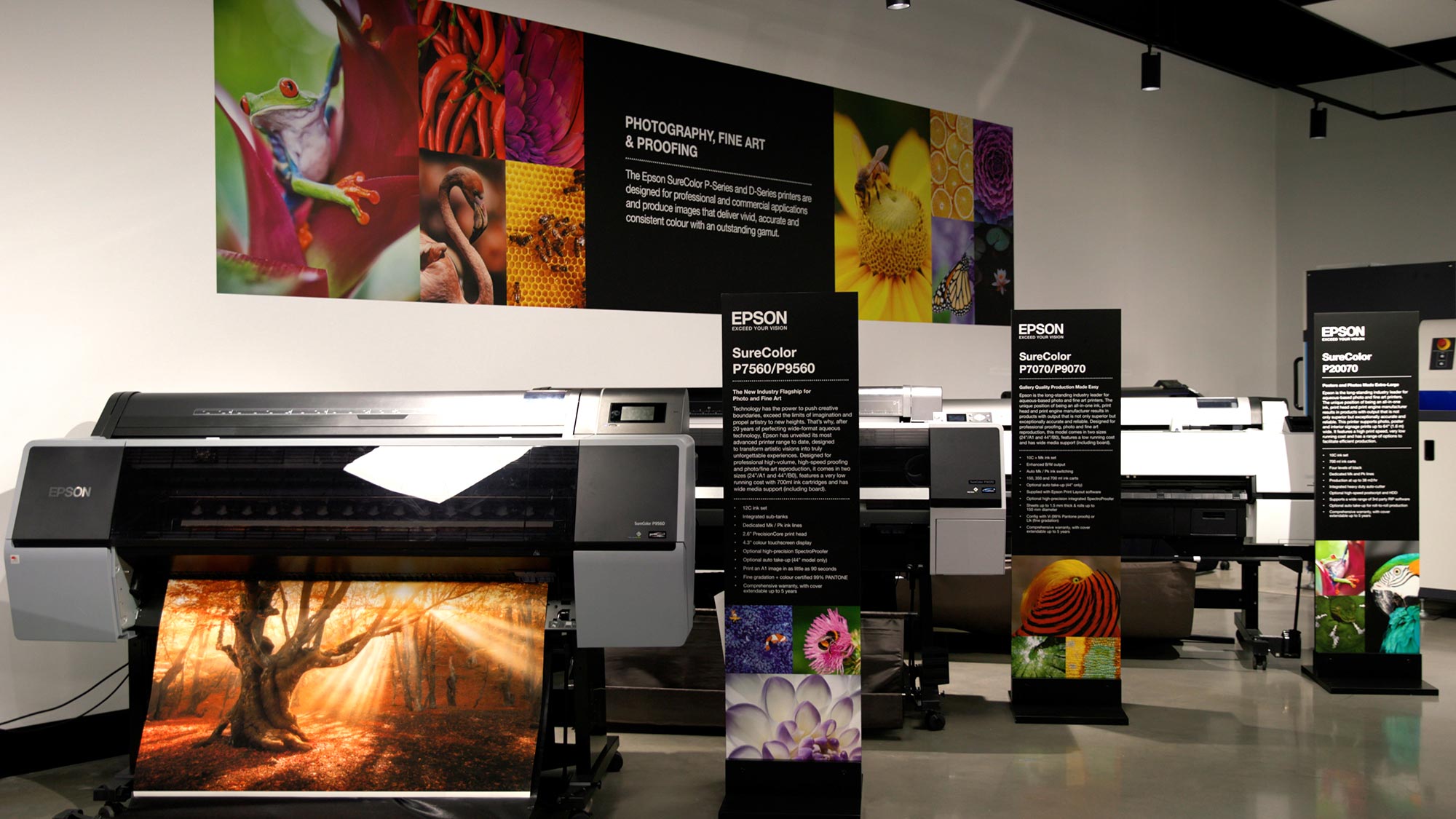 Three Epson large format printers, SureColor P7560/P9560, P7070/P9070 and P20070