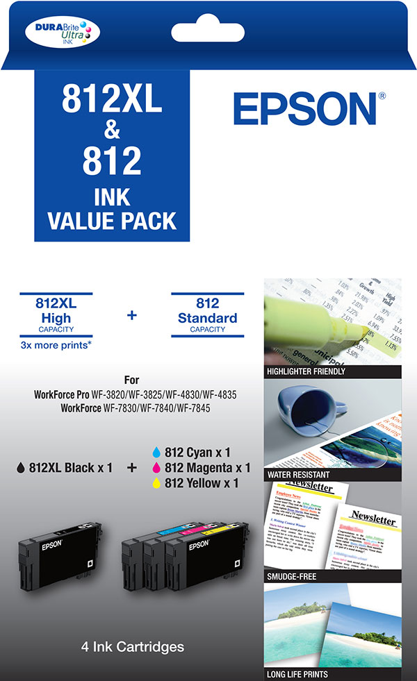 812XL Black + 812 Std Colour (C, M, Y) - Ink Cartridge Value Pack