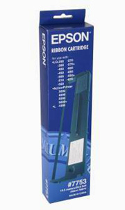 Epson LQ-200/300/300+/300+II/400/450/500/510/ 550/570/570+/ 580/800/ 850/850+/870  Black Ribbon Cartridge - 7753