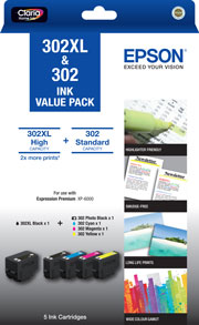 302XL Black + 302 Std Colour (PB, C, M, Y) - Ink Cartridge Value Pack