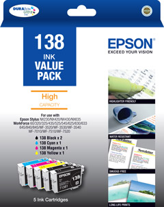 138 - High Capacity DURABrite Ultra - 5 x Ink Cartridge Value Pack