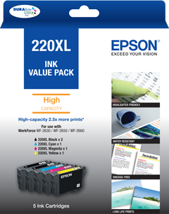 220XL - High Capacity DURABrite Ultra - 5 x Ink Cartridge Value Pack