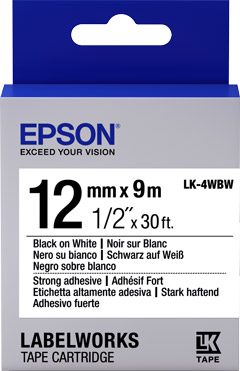 Strong Adhesive 12mm Black on White 9 meters