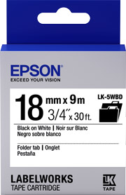 Folder Tab 18mm Black on White 9 meters
